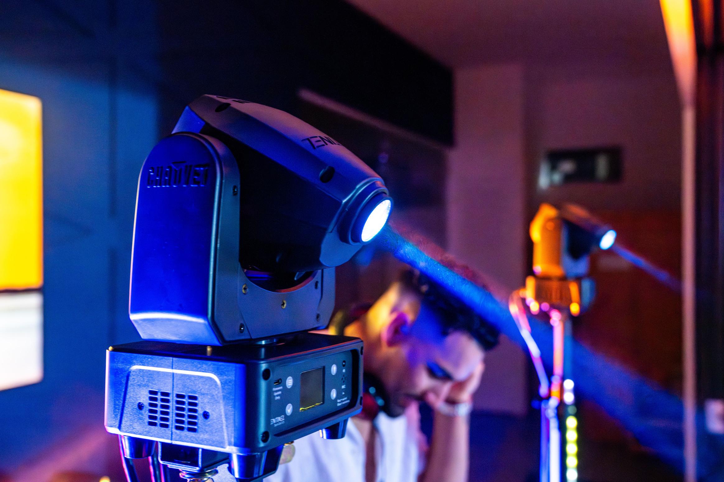In situ close-up shot of Chauvet DJ Sentinel Series Q60ILS on the left and right of a DJ