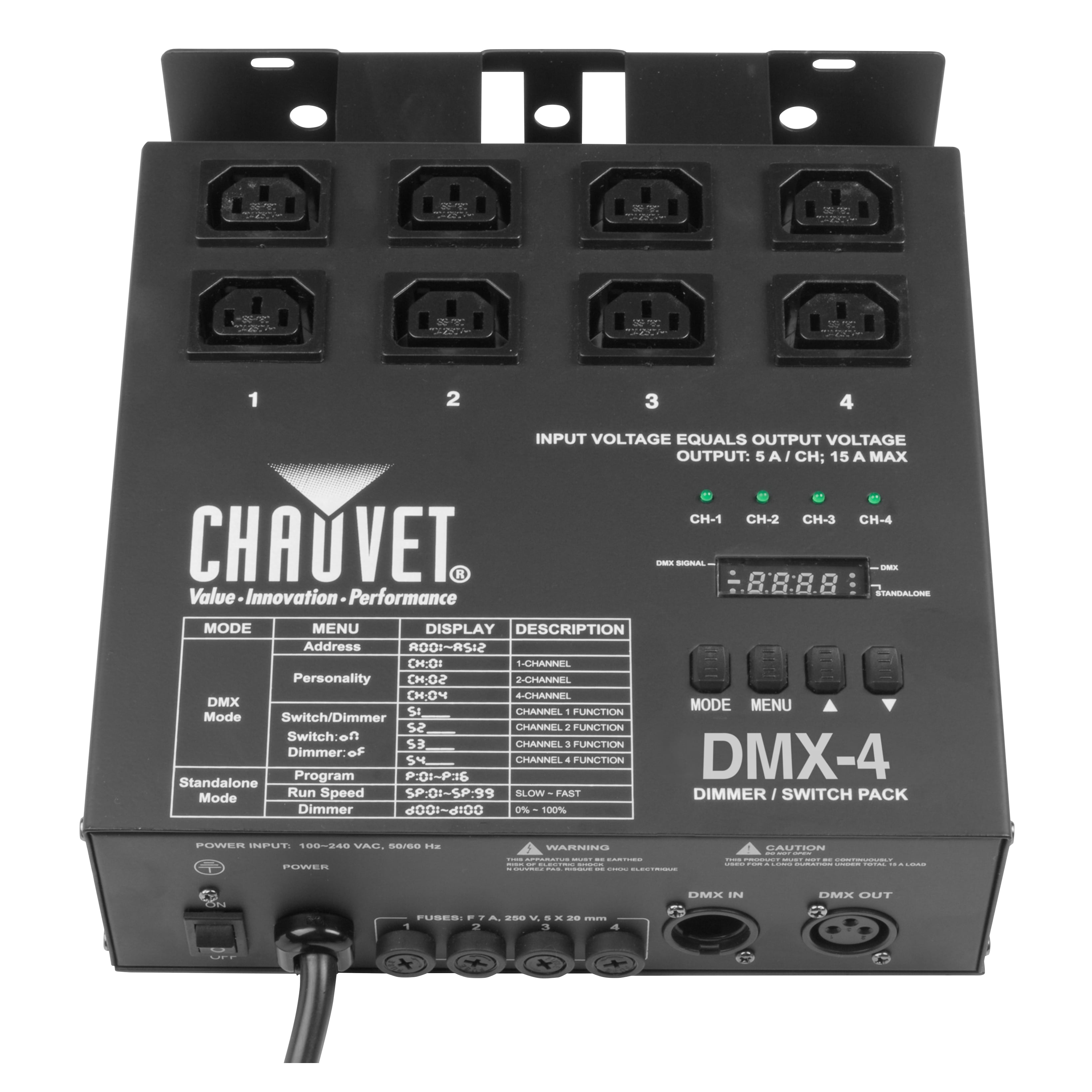 Chauvet DJ DMX-4 4 Channel DMX Dimmer with IEC Power Input and Output ...