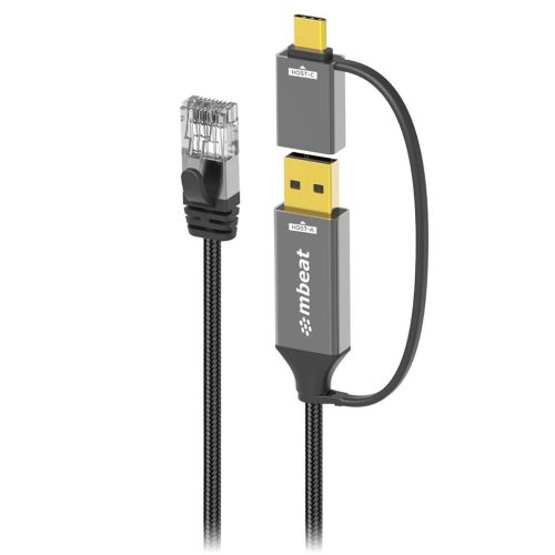 MBeat ToughLink 2m 2-in-1 USB-A & USB-C to RJ45 Gigabit Ethernet Cable