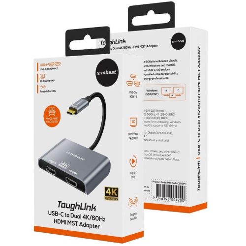 MBeat Tough Link USB-C to Dual 4K/60Hz HDMI MST Adapter