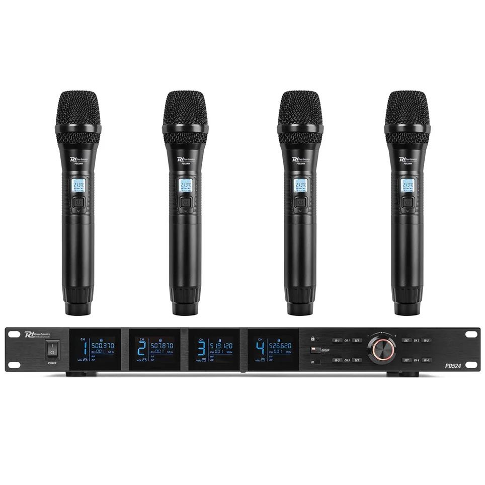 Power Dynamics PD524 UHF Wireless Microphone Set - 4 Handheld Microphones