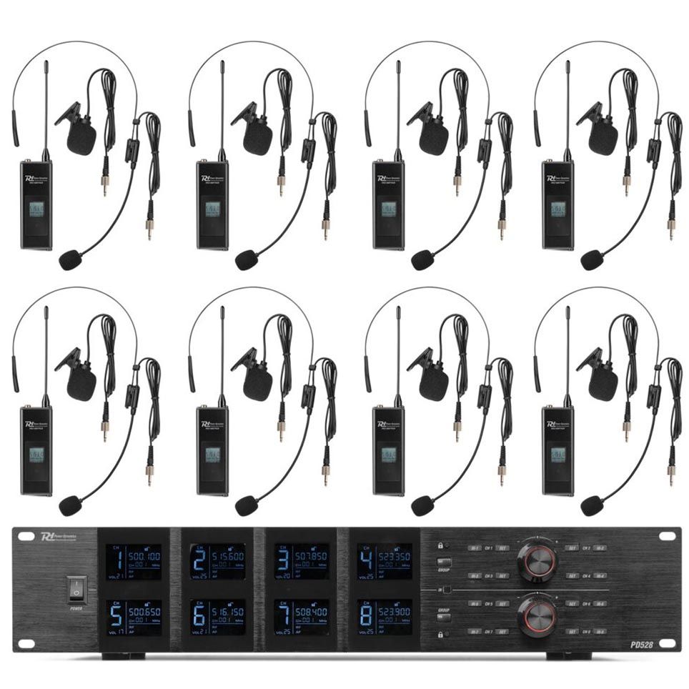 Power Dynamics PD528B UHF Wireless Microphone Set - 8 Bodypack Microphones