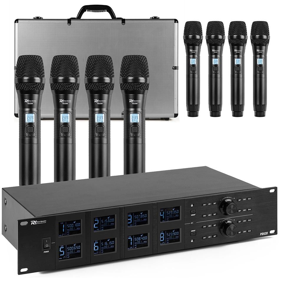 Power Dynamics PD528 UHF Wireless Microphone Set - 8 Handheld Microphones