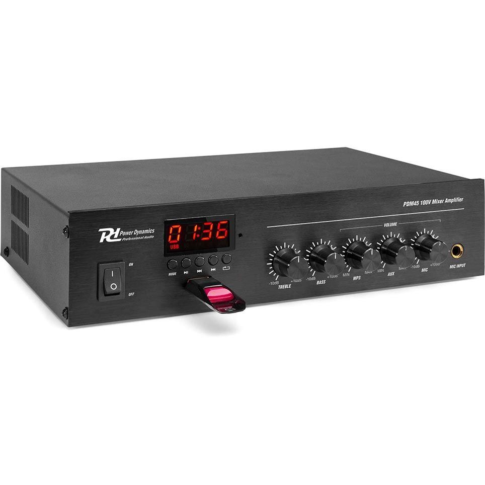 Power Dynamics PDM45 100V Mixer-Amplifier with BT & Media Player 45W
