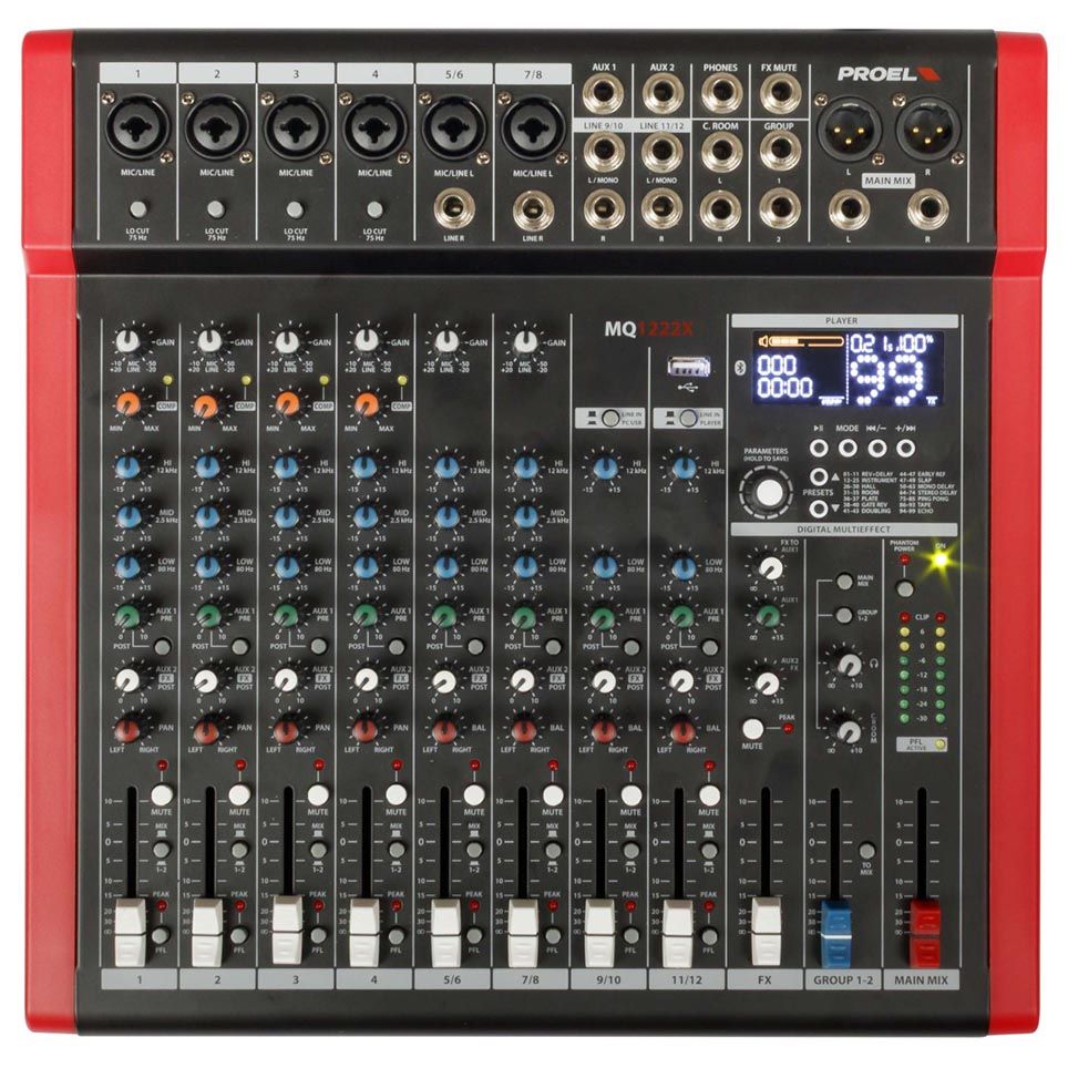 PROEL MQ1222X 12-Channel Compact Mixer with FX, USB & Bluetooth