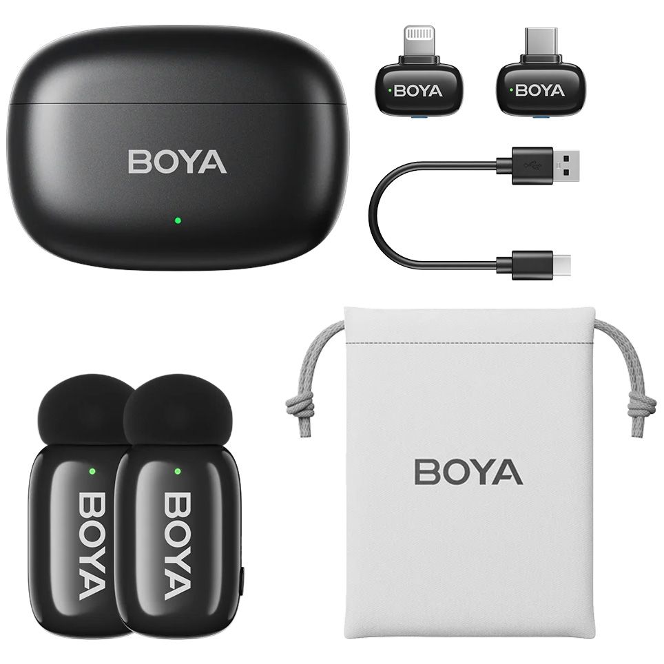 BOYA mini 2 Super Mini Wireless Microphone (Black, Type-C & Lightning)