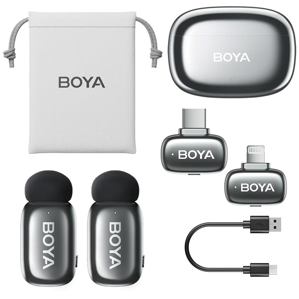 BOYA mini 2 Super Mini Wireless Microphone (Silver, Type-C & Lightning)