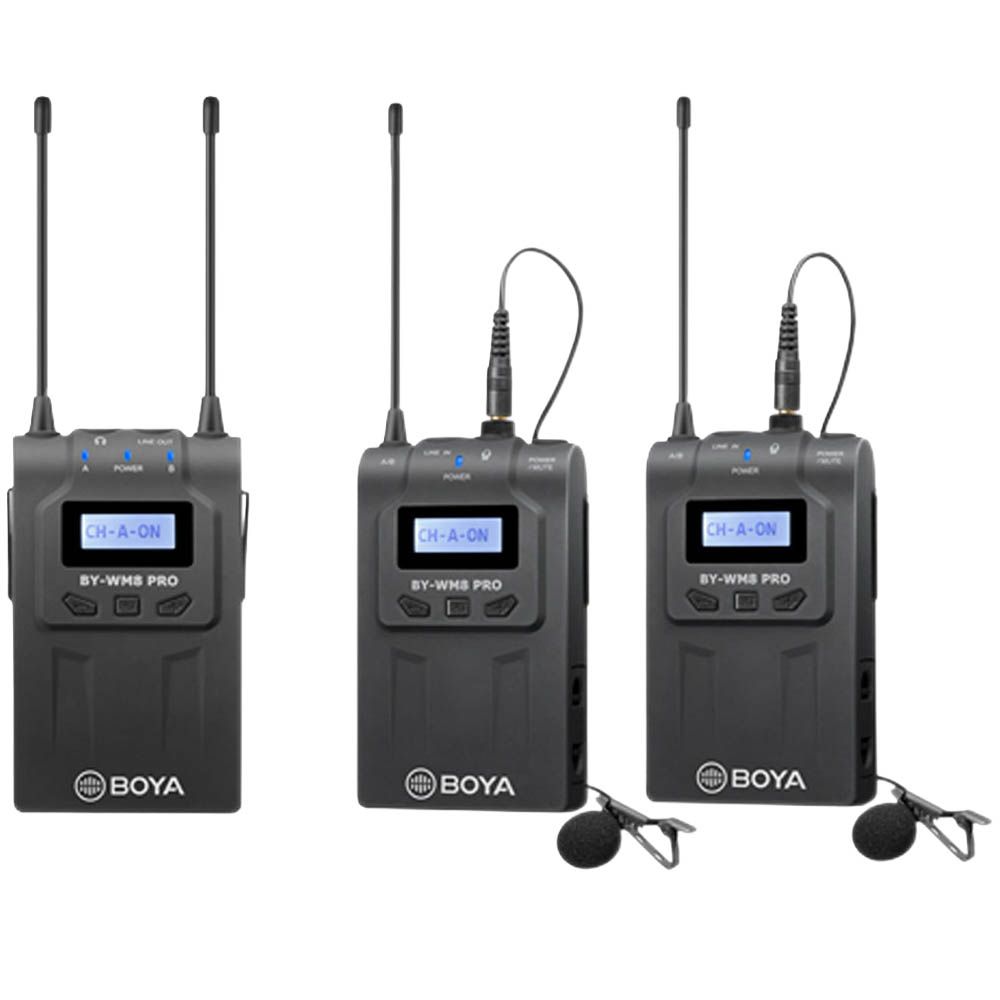 Boya WM8-PRO K2 UHF Dual Channel Wireless System with 2 x Beltpacks & Lapel Mics