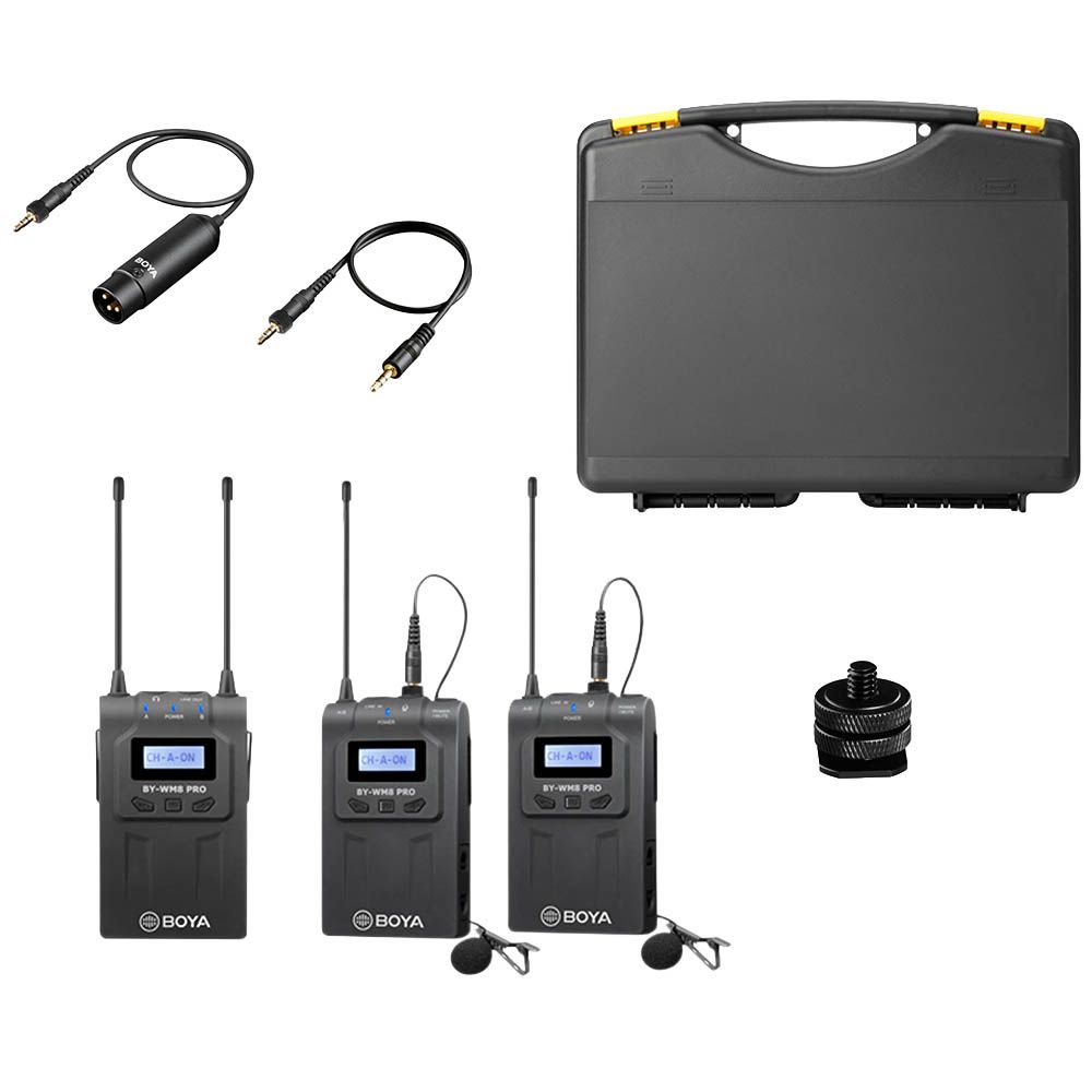 Boya WM8-PRO K2 UHF Dual Channel Wireless System with 2 x Beltpacks & Lapel Mics