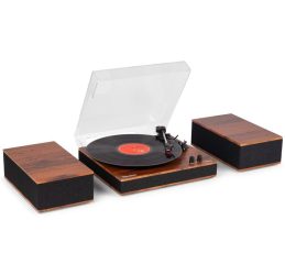 Audizio Tupelo Record Player Set BT with 2 Speakers Wood