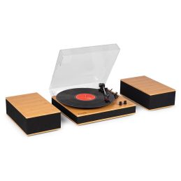Audizio Tupelo Record Player Set BT with 2 Speakers Bamboo