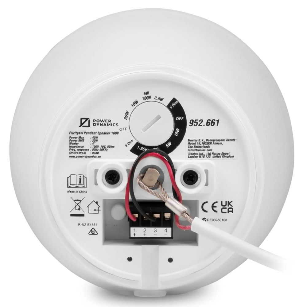 Power Dynamics Purity4W Premium Pendant Speaker 100V 4” White