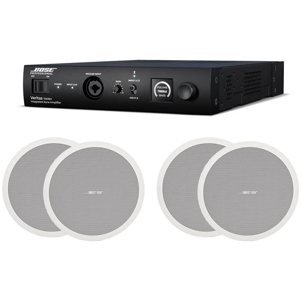 Bose Professional Veritas 1100BH Mixer/Amplifier & 2x FreeSpace FS4CE Speaker Pairs (White)