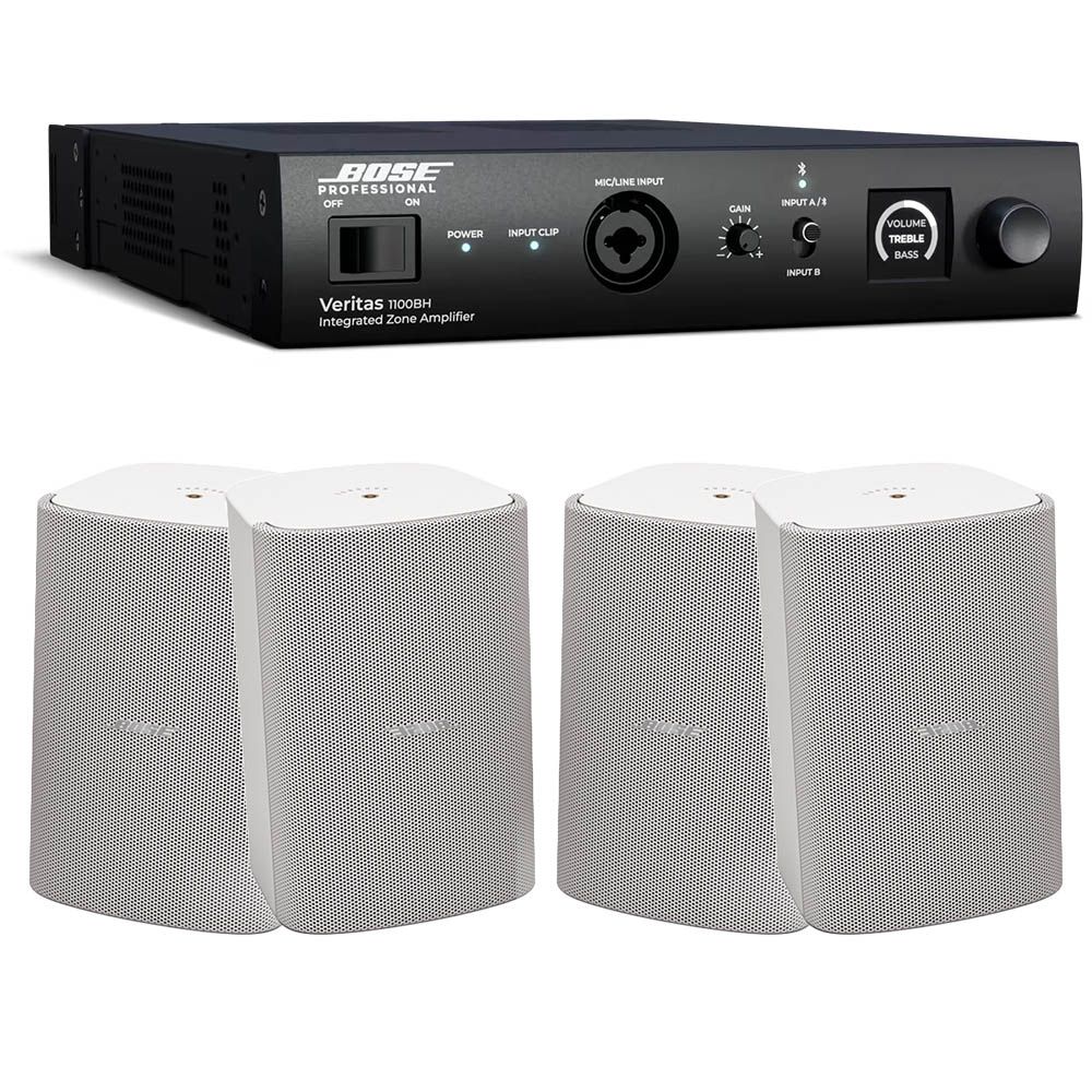 Bose Professional Veritas 1100BH Mixer/Amplifier & 2x FreeSpace FS4SE Speaker Pairs (White)