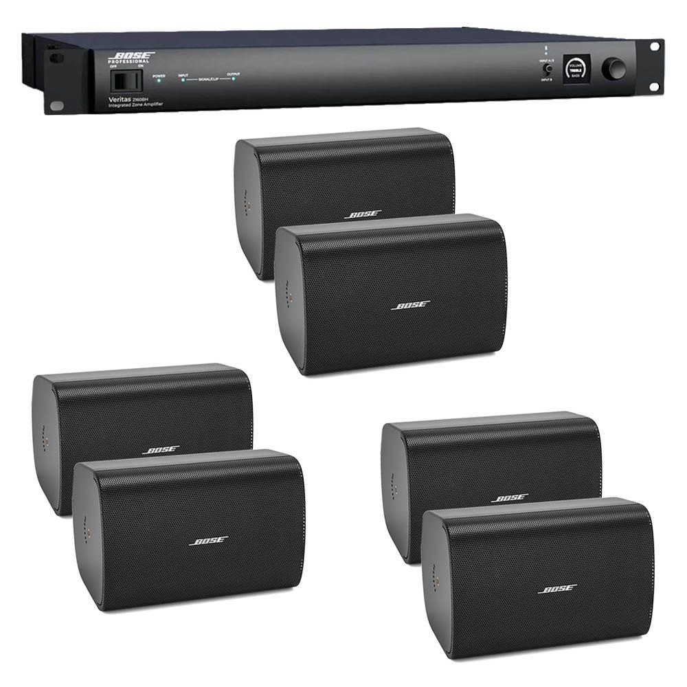 Bose Professional Veritas 2160BH Mixer Amplifier & 6× FreeSpace FS4SE Surface-Mount Loudspeakers (3 Pairs, Black)