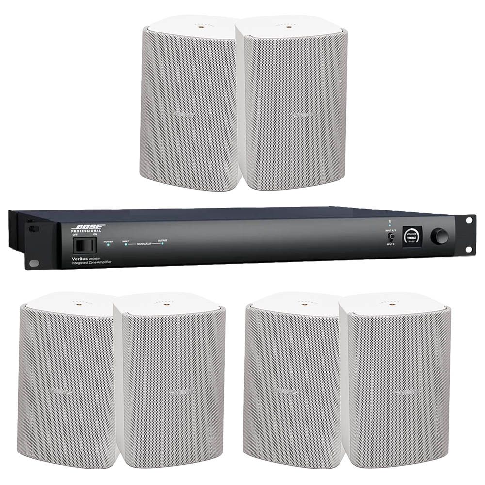 Bose Professional Veritas 2160BH Mixer Amplifier & 6× FreeSpace FS4SE Surface-Mount Loudspeakers (3 Pairs, White)