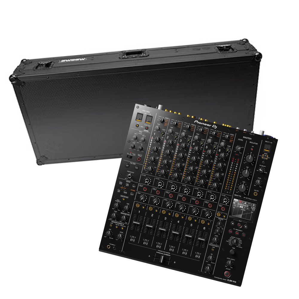 Pioneer DJ DJM-V10 6-Channel Professional DJ Mixer + Magma Multi-Format Case Player/Mixer (V10/A9) Set - Black/Silver