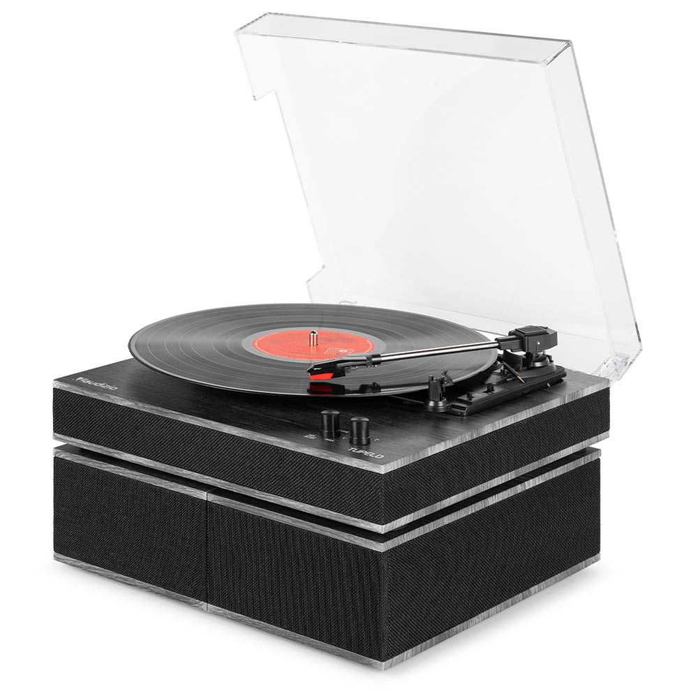 Audizio Tupelo Record Player Set with 2 Speakers (Black)