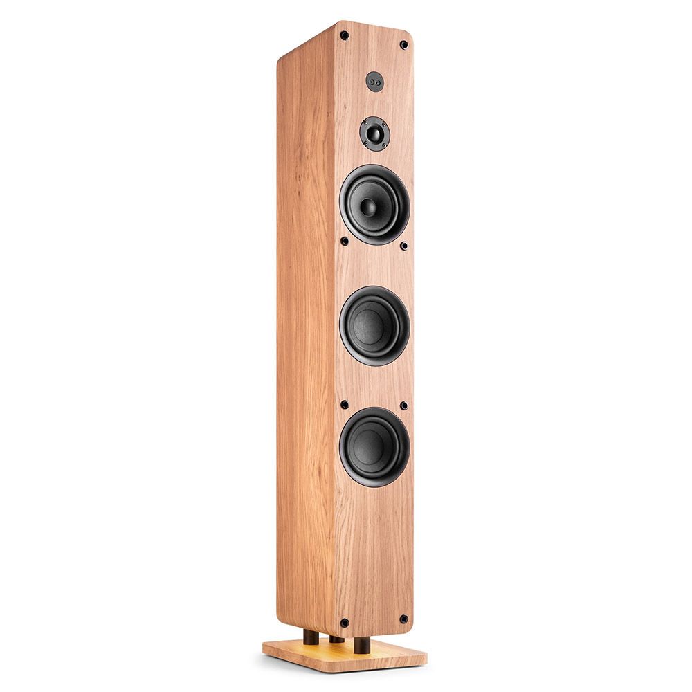Audizio ARCO-DAB-WD Active Tower Speaker with DAB, Light Wood